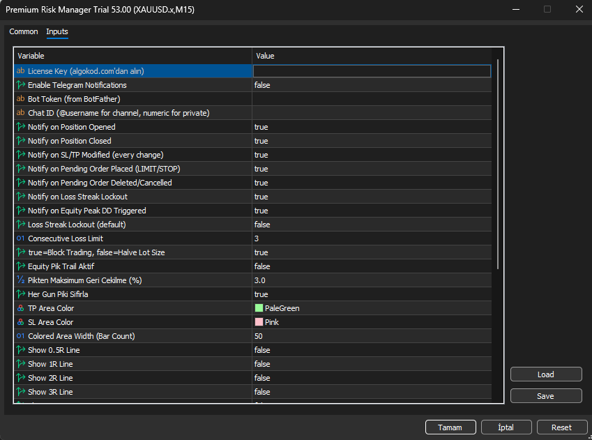 EA Inputs dialog showing LicenseKey field